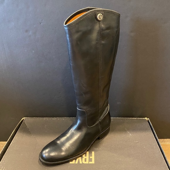 Frye Melissa Button 2 Black Riding Cowboy Tall Knee Boots Shoes Flats 8.5 New - Picture 3 of 6